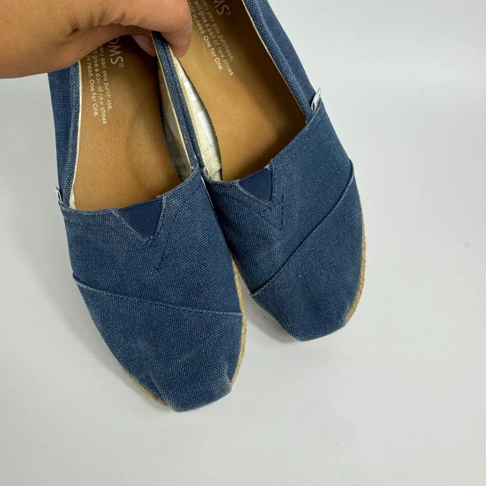 TOMS Women 7.5 Classic Alpargata Navy Blue Canvas Espadrille Slip On Flats